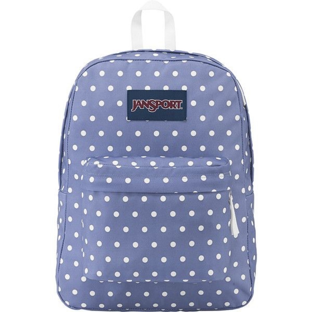 Jansport blue and white polka dots backpack